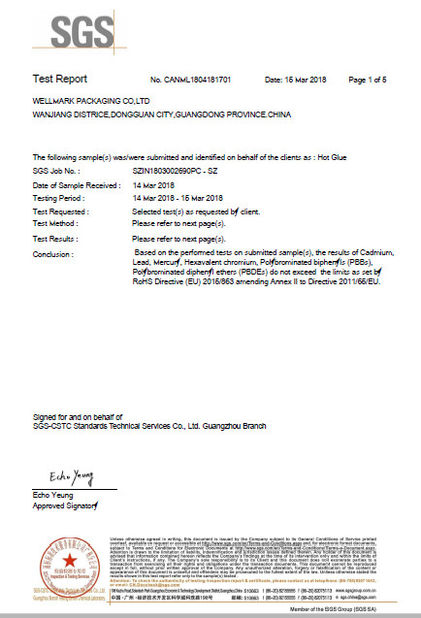 China WELLMARK PACKAGING CO.,LTD. Certificaciones
